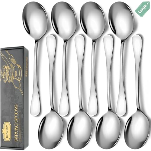 Serving Spoons Set, 8PCS, 10-Inch, Includes 8 Large Spoons 8 Pieces (Large Only) Silver