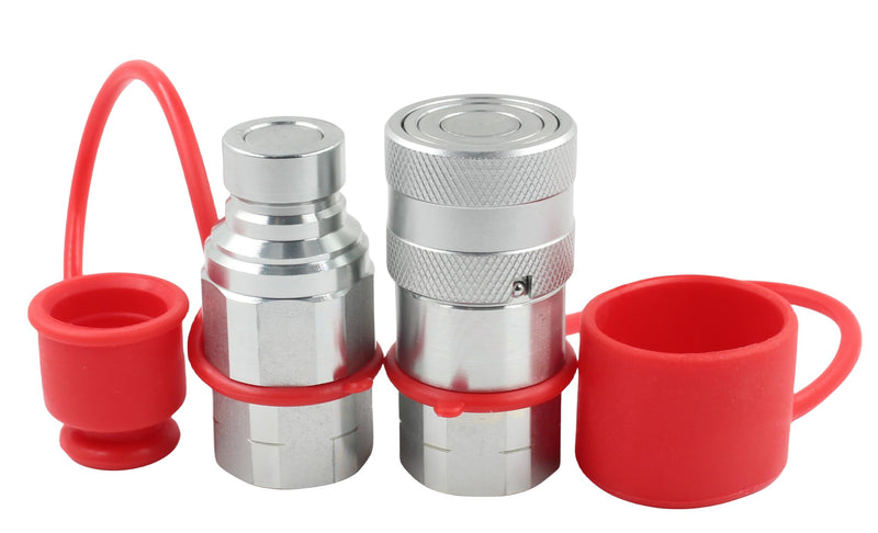 [Australia - AusPower] - 1/2" NPT 1/2'' Body Skid Steer Bobcat Flat Face Hydraulic Quick Connect Couplers/Couplings Quick Disconnect Set w/Dust Caps ISO16028 