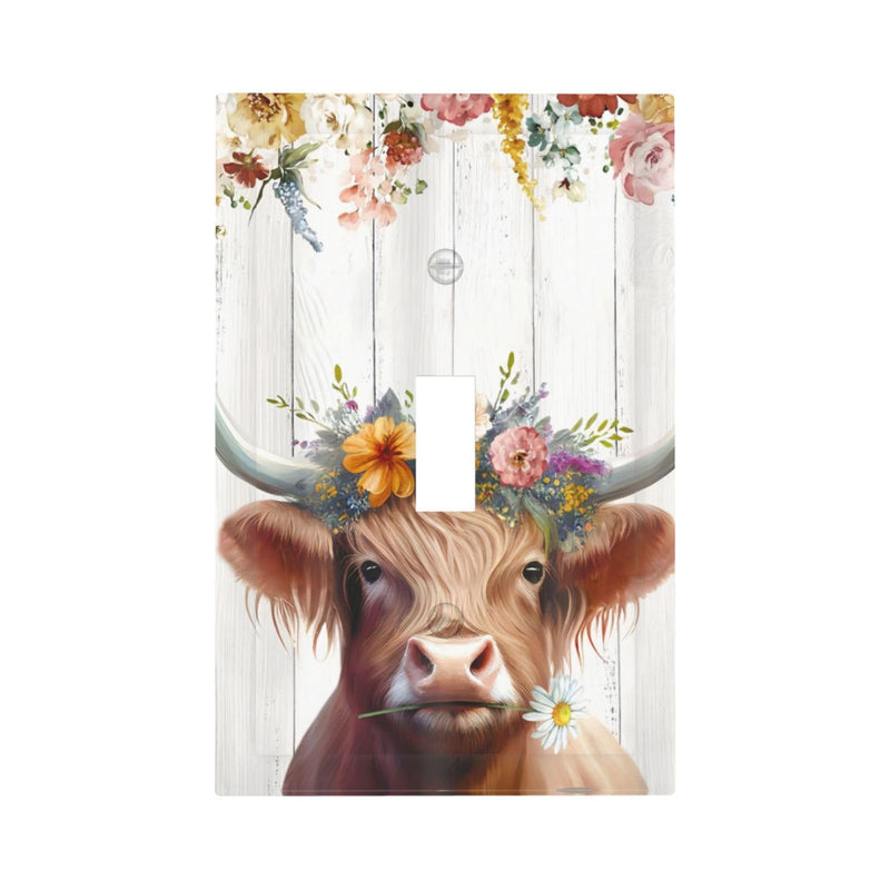 [Australia - AusPower] - Ukutarly Highland Cow Decorative Electrical 1 Gang Single Toggle Rustic Floral Wall Plate Farmhouse Light Switch Cover Faceplate Wallplate For Kitchen Home Office Room 
