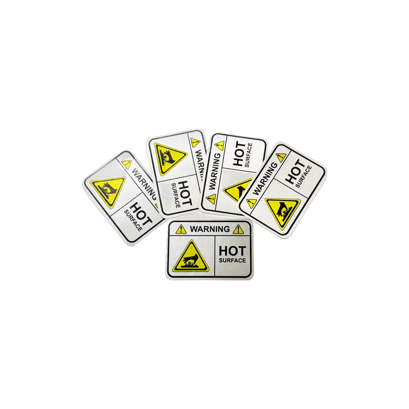 Warning Hot Surface - Metallic Label Set - Pack of 5 (3.5" X 2.5")