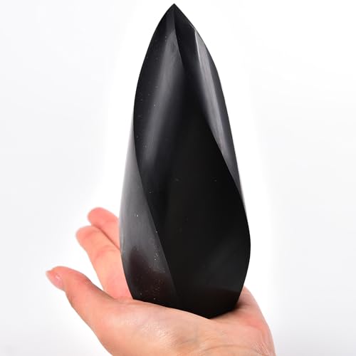 JIC Gem Black Obsidian Spiral 4 Sides Crystal Obelisk Tower 1.1-1.7 Lbs