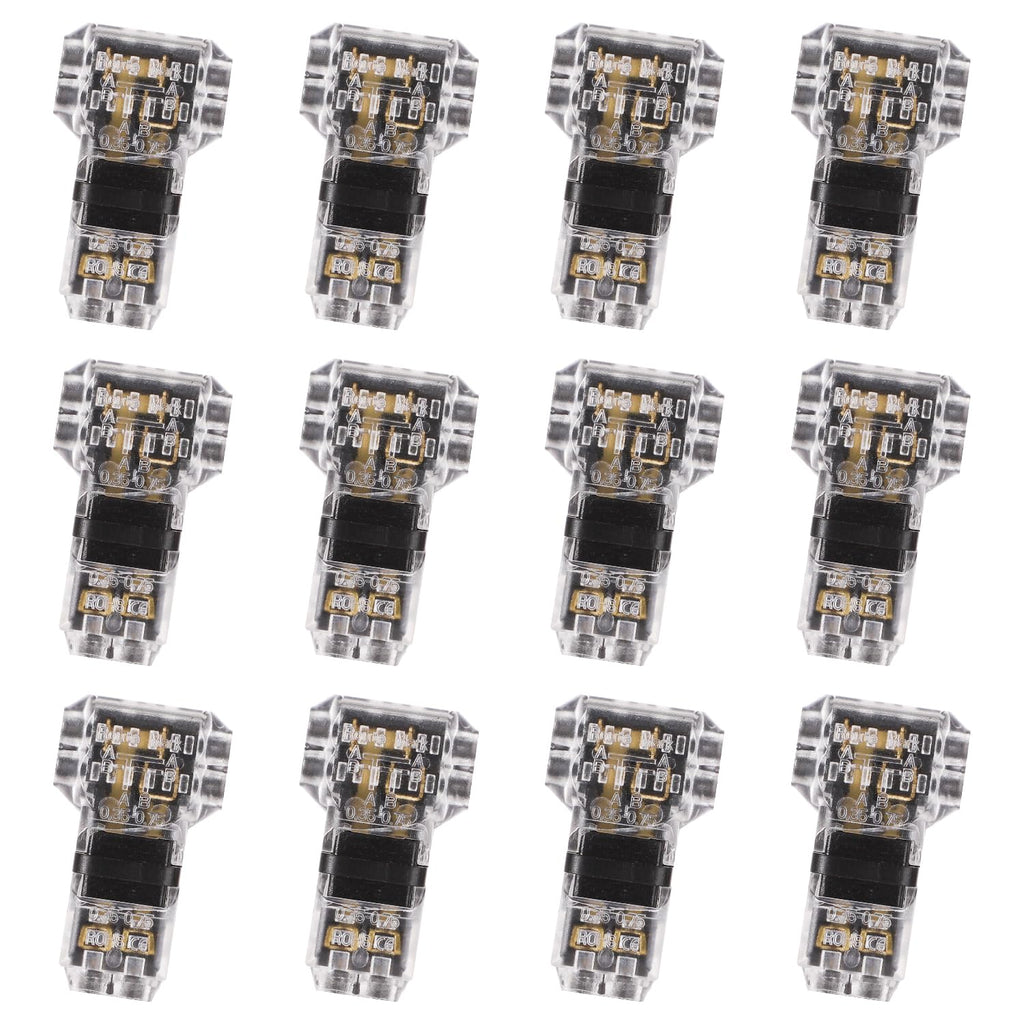 [Australia - AusPower] - 12pcs T Type 2 Pins Wire Connectors, 3 Way Low Voltage Wire Connector No Soldering Stripping T Tap Wire Splice Connector for LED Light Strip Vehicle Audio Video Fits 20/22/24 AWG 