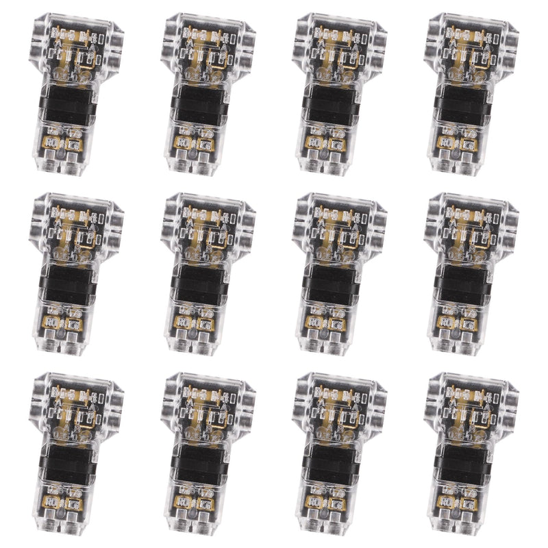 [Australia - AusPower] - 12pcs T Type 2 Pins Wire Connectors, 3 Way Low Voltage Wire Connector No Soldering Stripping T Tap Wire Splice Connector for LED Light Strip Vehicle Audio Video Fits 20/22/24 AWG 