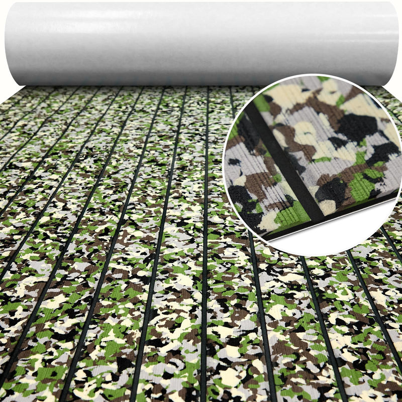 EVA Foam Boat Decking 94" x 45" Self-Adhesive Non-Slip 6mm Camo Marine Deck for Yacht Jet Ski Kayak Fishing 94.5"x21.6" Camo Jungle with Black Seam Lines