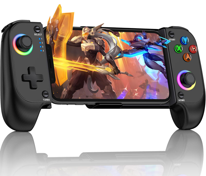 [Australia - AusPower] - Mobile Game Controller for iPhone and Android with RGB Light, Wireless Phone Controller with Phone Case Support Turn Your iPhone into a Gaming Console Play PS Remote Play, Xbox Cloud and More Use as Mobile Game Controller 