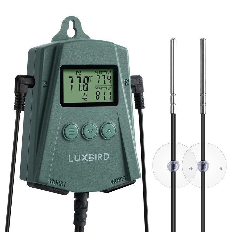 [Australia - AusPower] - LUXBIRD Reptile Thermostat Controller (250w Per Outlet), Digital Thermostat for Turtles, Lizards, Frogs, and Other Reptiles (Power Off Memory New) LB-2SC New Ver. 