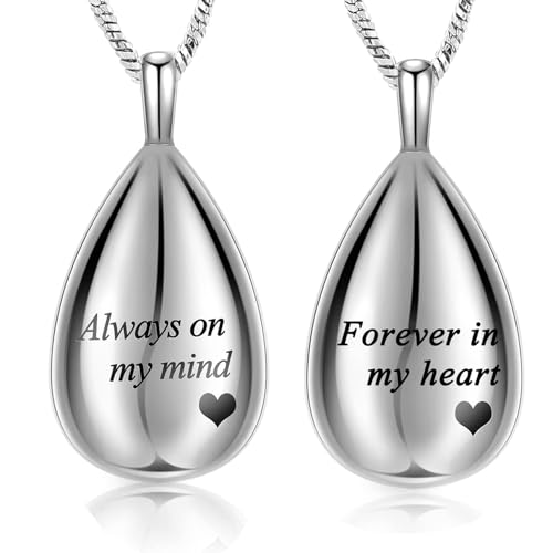 Yinplsmemory Teardrop Urn Ashes Necklace for Women Men Always In My Heart Urn Locket Pendant Ashes Keepsake Memorial Cremation Jewelry