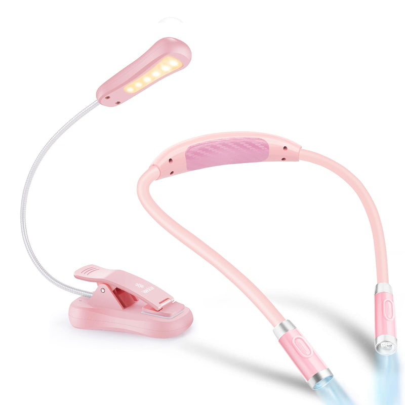 [Australia - AusPower] - Vekkia Rechargeable Book Light - Includes 4 LED Pink Neck Reading Light and 6 LED Pink Book Light 