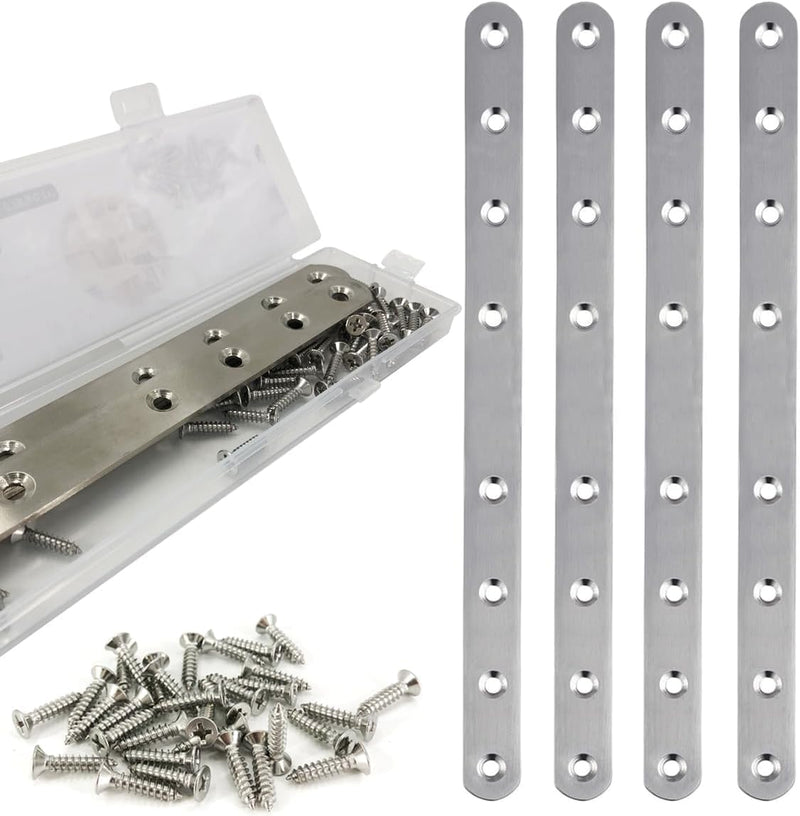 [Australia - AusPower] - 4 Pack Flat Straight Bracket Mending Plate for Wood Stainless Steel Straight Brackets 242mm / 9.5" Wood Brace with Screws 9.5 Inch 