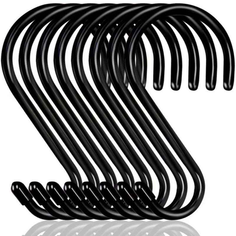 [Australia - AusPower] - Dreecy 6 Inch Large S Hooks, 8 Pack Heavy Duty S Hooks for Hanging Plants, Vinyl Coated Non Slip 7mm Thickness Black S Hooks for Hanging Closet, Bird Feeders, Kitchen, Large Object, Garden Tools 8 Pack Black 