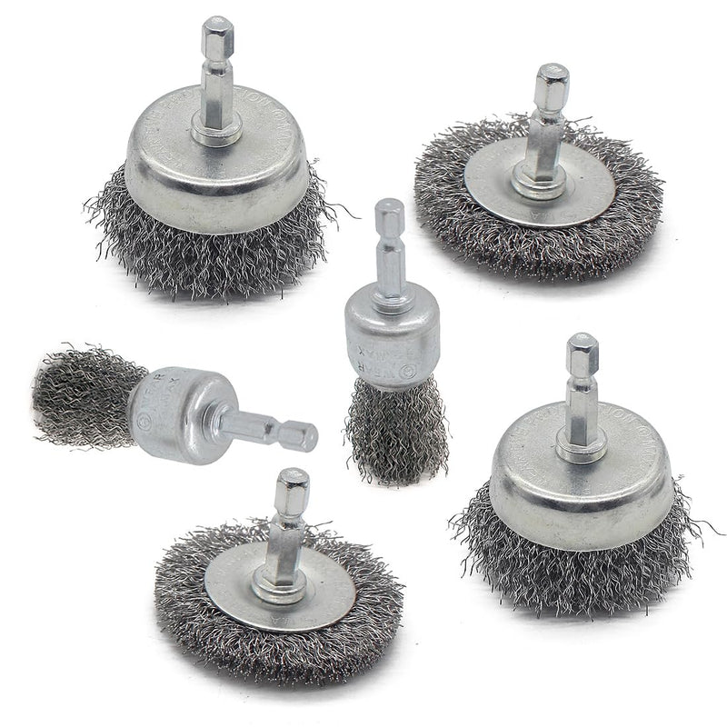 [Australia - AusPower] - Wire Brush for Drill Set 6 Pack, Wire Wheel for Drill with 1/4 Inch Hex Shank, Drill Wire Brush Set with 0.012 Inch Coarse Crimped Carbon Steel Wires for Removing Rust, Paint and Corrosion 
