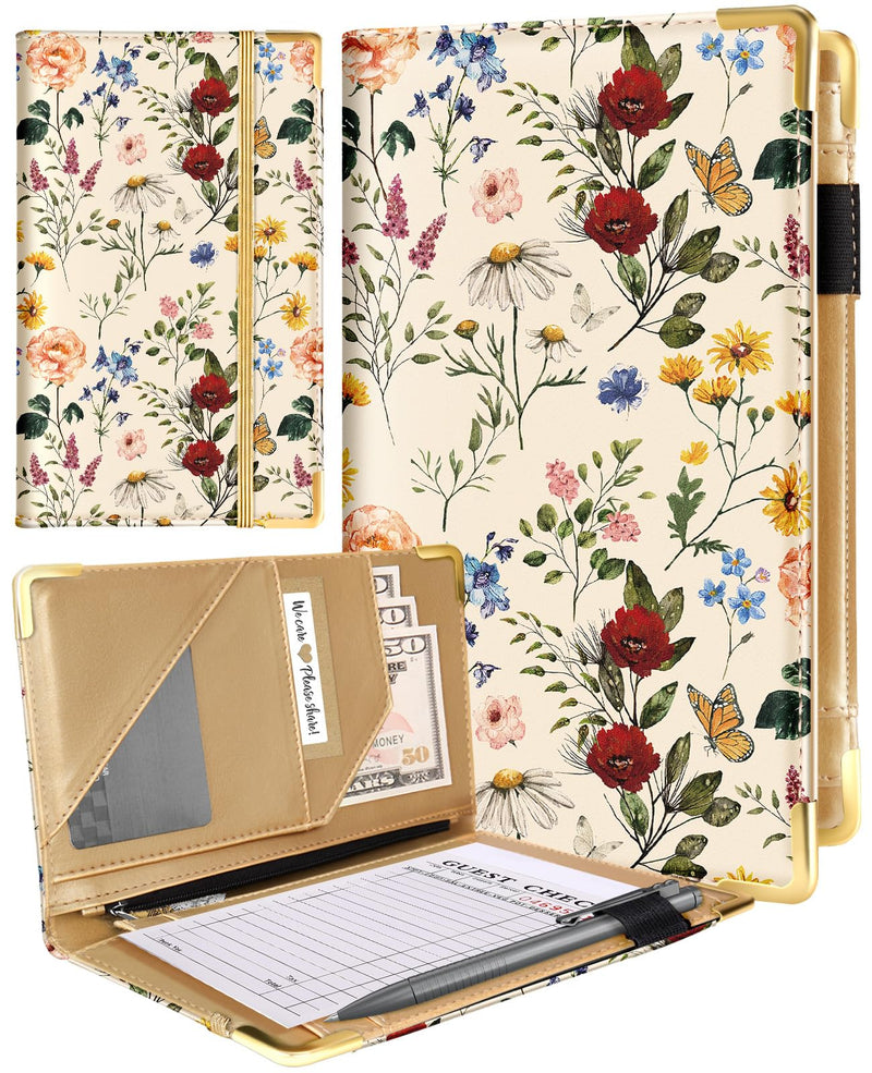 [Australia - AusPower] - Server Book for Waitress Cute Serving Books with Zipper Pocket Accessories Leather Server Check Book Restaurant Waiter Server Booklet Ticket Book Holder Flower Floral 