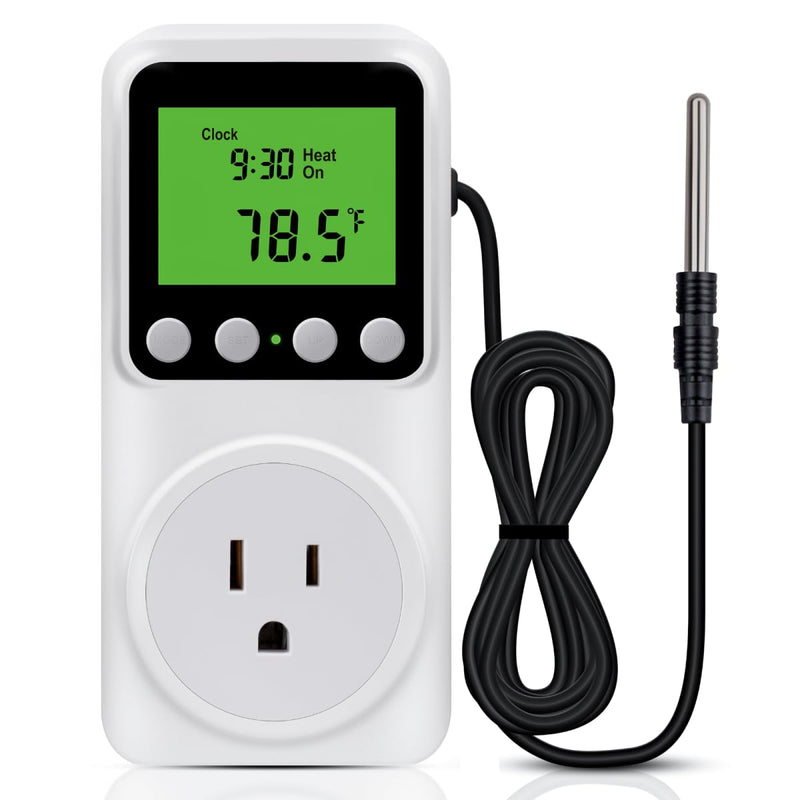 [Australia - AusPower] - Timer Thermostat, Day-Night Temperature Controller, Clock Function, ℃/℉ Plug-in Outlet Timer Thermostat with LCD Screen Backlight Function 110V 15A 