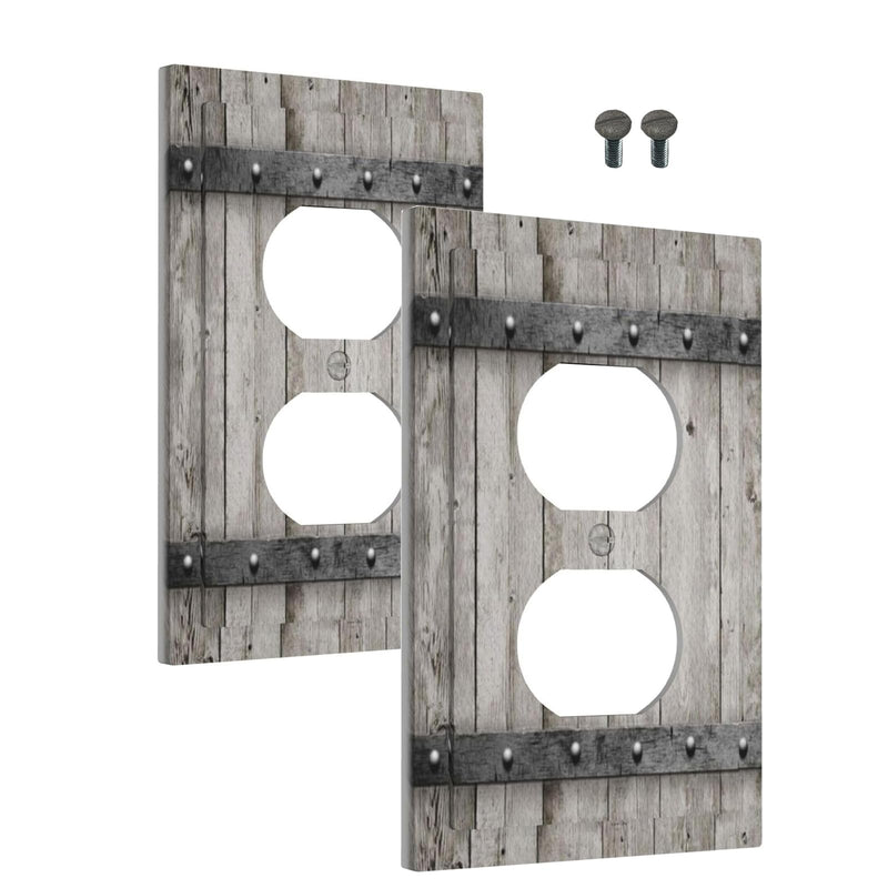 [Australia - AusPower] - Outlet Cover 1 Gang Old Distressed Barn Door Gray Natural Grey Wood Grain Light Switch Cover Single Duplex Wall Plate Covers Switchplate Covers Electrical Faceplate For Country Bedroom Decor(2 PACK) 1 Gang Duplex(2 pack) 
