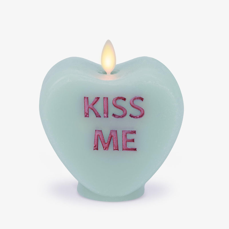 [Australia - AusPower] - Luminara - Fresh Mint Flameless Candle Candy Heart - KISS ME- Conversation Heart LED Candle 3.5" x 4.5" Valentine's Day Collection 