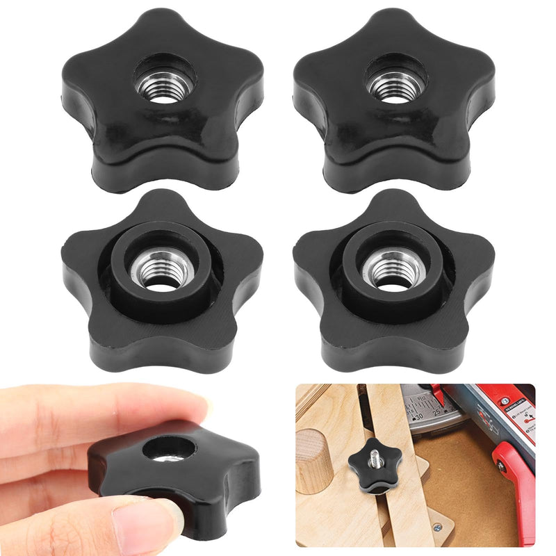 [Australia - AusPower] - 4PCS T-Track Knobs, 3/8 Inch 16 Through-Hole knobs, Five-Star Thru Threaded Knob Nuts, Star Shape Knurled Clamping Nuts for Sawing Machine, Drilling Machine, Plastic Screw-On Type(Black) 