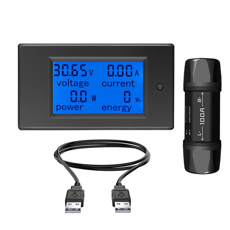 [Australia - AusPower] - HiLetgo PZEM-051 DC Digital Ammeter Voltmeter DC6.5-100V 0-100A Multi-Functional Voltage Current Power Energy LCD Display Meter with 100A Shunt Dual USB Cable 