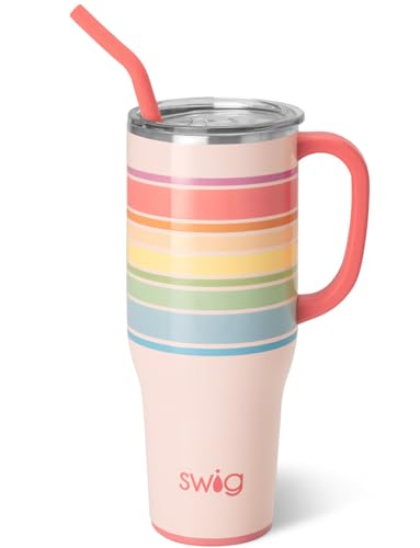 Swig Life 40oz Mega Mug, 40 oz Tumbler with Handle and Straw, Cup Holder Friendly, Dishwasher Safe, Extra Large Insulated Tumbler, Stainless Steel (Good Vibrations)
