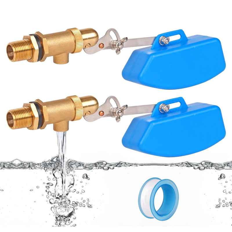 1/2 inch Brass Float Valve, Water Float Ball Valve with Adjustable Arm, Automatic Fill and Shut Off Water Tank Float Valves for Ponds, Water Trough, Aquaculture, Reservoir (2, blue) 2