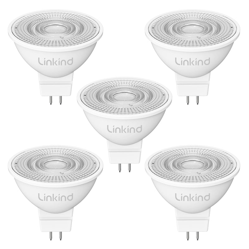 Linkind 12 V GU5.3 LED 3.4 W, 35 Watt Replaced, 2700 K Warm White 36° Beam Angle LED Spot MR16, 360 Lm AC/DC 12 V LED Bulb, 25,000 Hours Life, Not Dimmable, Pack of 5 5 pieces