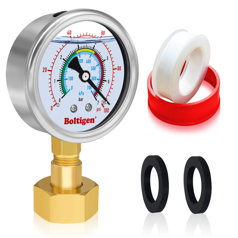 [Australia - AusPower] - 0-100 Psi Water Pressure Test Gauge, Water Pressure Gauge, 3/4" GHT Female Thread Pressure Gauge Filled with Oil, Water Pressure Gauge for Home, Fit for Home Indoors and Outdoors Pressure Test 0-100psi 