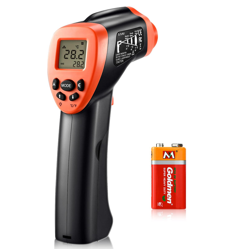 [Australia - AusPower] - Infrared Thermometer Gun, Handheld Heat Temperature Gun for Cooking, Pizza Oven, Grill, HVAC Engine, Laser Temperature Gun with Adjustable Emissivity & Max-Min Measure, Measure -58°F to 1292°F Orange 