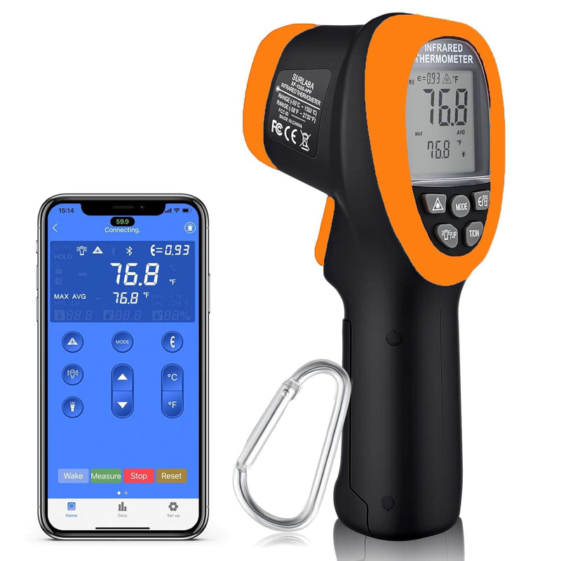 [Australia - AusPower] - Infrared Thermometer with Bluetooth, High Temp Thermometer Pyrometer IR Temperature Gun -58℉- 2732℉ (-50℃ to 1500℃),30:1 Distance Spot Ratio, Dual Laser and Flashlight（NOT for Human） XF-1500APP 