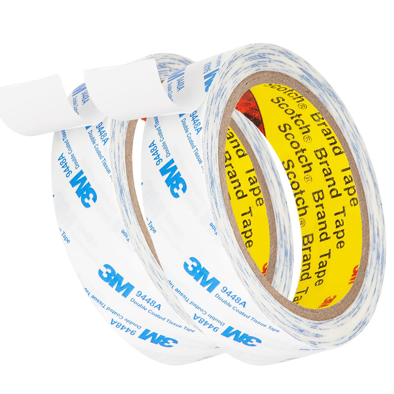 [Australia - AusPower] - 3M Double Sided Tape 1"×32.8Ft 2 Pack 9448A Double Coated Tissue Tape Adhesive Sticky Tape Translucent Removable for Foam Art Craft Nameplate Bonding 1" 