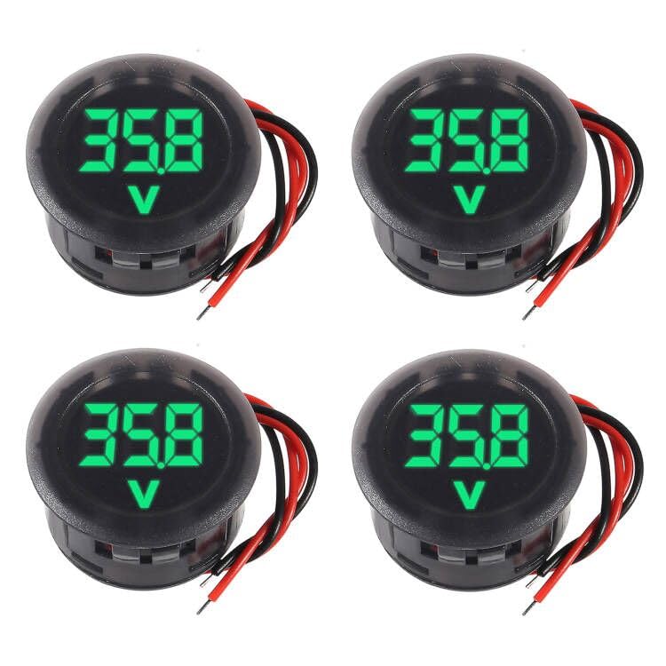 [Australia - AusPower] - 4PCS DC 12V 24V Car Voltmeter LED Digital Display Voltmeter 4-100V Waterproof Digital Round Panel Voltage Tester Gauge Meter for Boat Vehicle Motorcycle Truck ATV UTV (Green Light) Green 