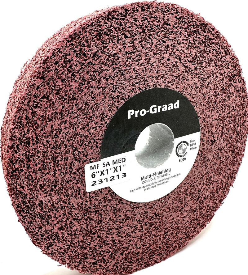 [Australia - AusPower] - Metal Finishing Wheel – 6” x 1” x 1” 5A Medium Grit – Aluminum Oxide – Maroon Metal Finish Convolute Wheel – for #3 & #4, Brush, Satin and Mill Finishes – Pack of 1 6" x 1" x 1" 
