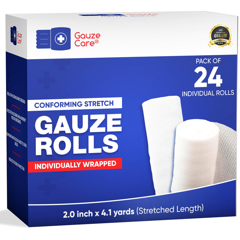 [Australia - AusPower] - Gauze Rolls 2 inch Pack of 24 – Premium Quality Lint and Latex-Free Rolled Gauze 2 inches x 4.1 Yards - Conforming Stretch Bandages Designed for Effective Wound Care & Comfort 