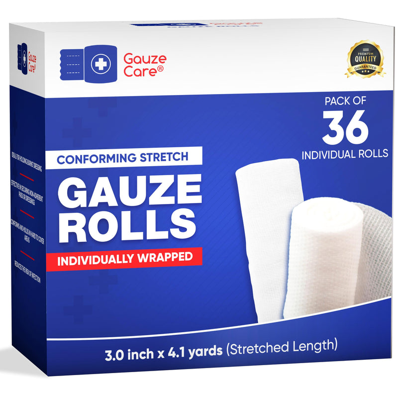 [Australia - AusPower] - Gauze Rolls 3 inch 36 Rolls – Premium Quality Lint and Latex-Free Rolled Gauze 3 inches x 4.1 Yards - Conforming Stretch Bandages Designed for Effective Wound Care & Comfort 