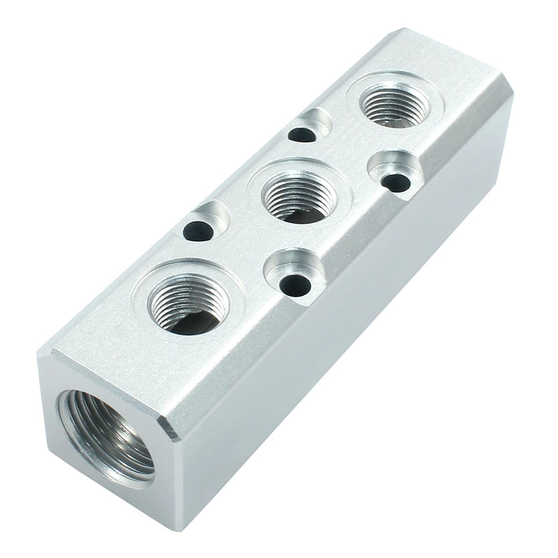 [Australia - AusPower] - 3 Way Pneumatic Manifold Air Distribution Block, G1/2 Supply Port, G1/4-Inch Output Port, Pneumatic Air Compressor Manifold Fitting 3 Way 5 Port 