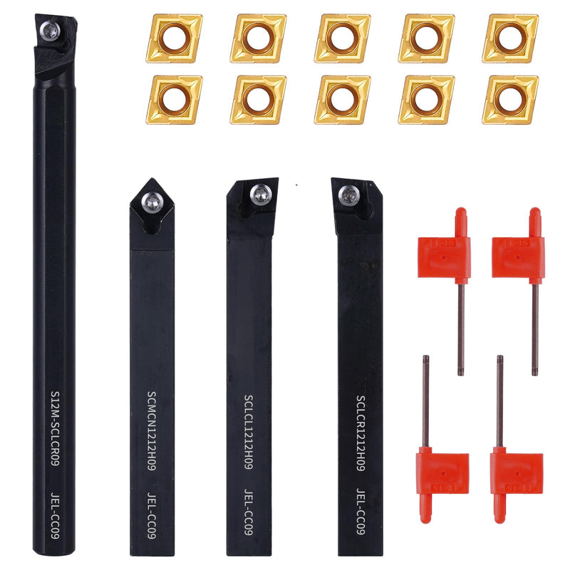 [Australia - AusPower] - 1/2" 12mm Indexable Lathe Turning Tool 14Pcs Kit- 4Pcs Metal Lathe Tools Holder Set with 10Pcs CCMT09T304 Carbide Insert for Turning S12M-SCLCR09/SCMCN1212H09/SCLCL1212H09/SCLCR1212H09 4pcs 1/2" 12mm Sclcr09 Shank +10pcs Inserts 