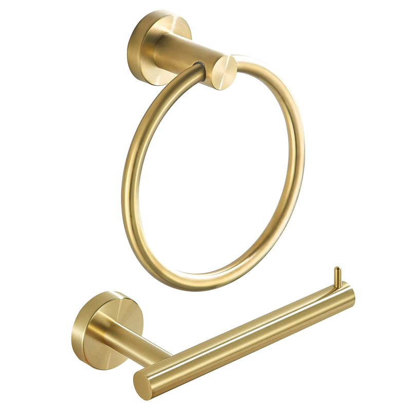 WINCASE Gold Toilet Paper Holder Towel Ring, Brushed Gold Bathroom Hardware Set, Hand Towel Holder Toilet Paper Roll Holder Wall Mount, Rustic Farmhouse Rustproof Stainless Steel 2 Pieces