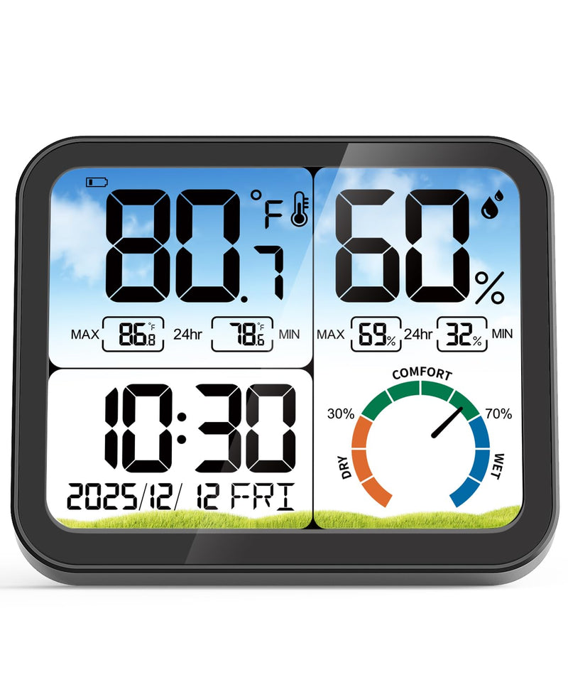 [Australia - AusPower] - VOCOO Digital Indoor Room Thermometer - 5.8'' Extra Large Display Temperature Humidity Sensor with Accurate Temp Humidity Gauge Monitor, Calibration, Max & Min Records, Comfort, Backlit, Date & Clock Black 