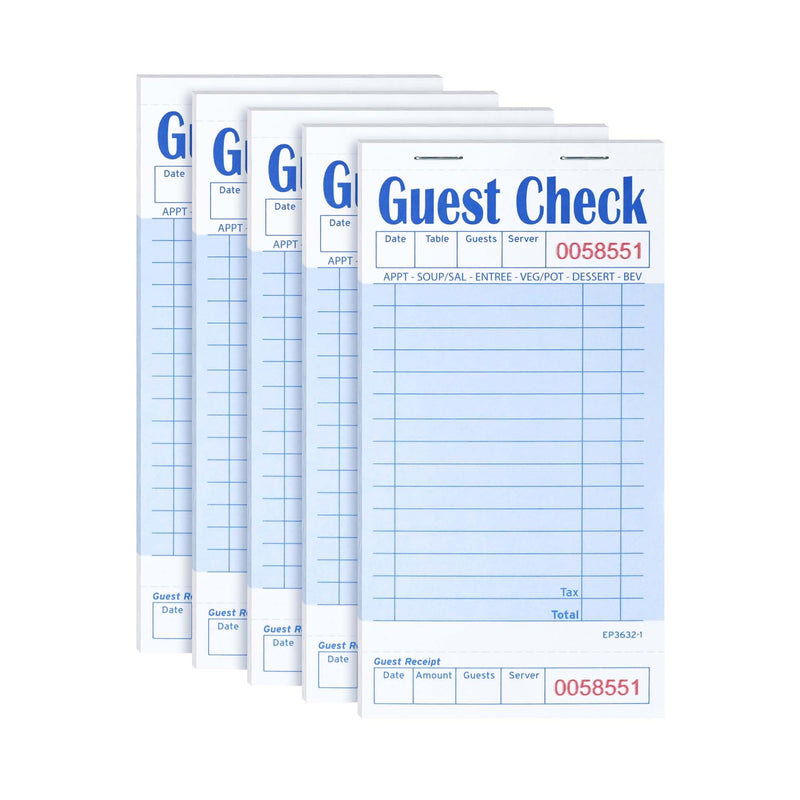 [Australia - AusPower] - ESSENTIAL Guest Check Books 3.5" x 6.75", 250 Sheets Server Note Pads and Waitress Order Books with Bottom Receipt (5 Books) 5 Books with Bottom Receipt 
