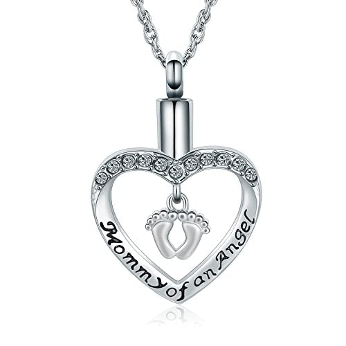 shajwo Cremation Jewelry Baby in Mom Arms Heart Urn Necklaces for Ashes Memorial Keepsake Necklace for Women Human Silver-Feet
