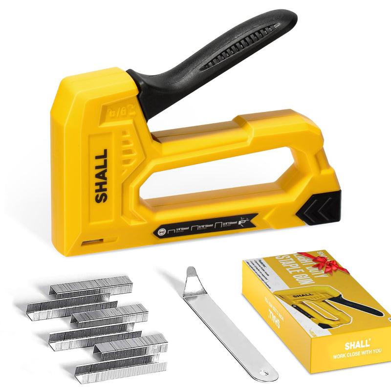 [Australia - AusPower] - SHALL Light Duty Staple Gun for Wood - Yellow Upholstery Staple Gun with 1600pcs JT21 Staples 1/4, 5/16, 3/8 inch and Staple Remover - Fabric Stapler Gun for Crafts, DIY, Decoration 