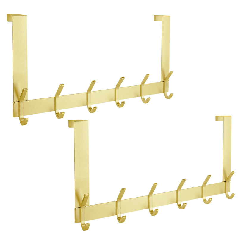 TICONN Over The Door Hooks, 6 Heavy Duty Dual Coat Rack All Aluminium Coat Hanger for Jacket Hat Towel in Bathroom Bedroom Dorm (Gold, 2PK) 2 Gold