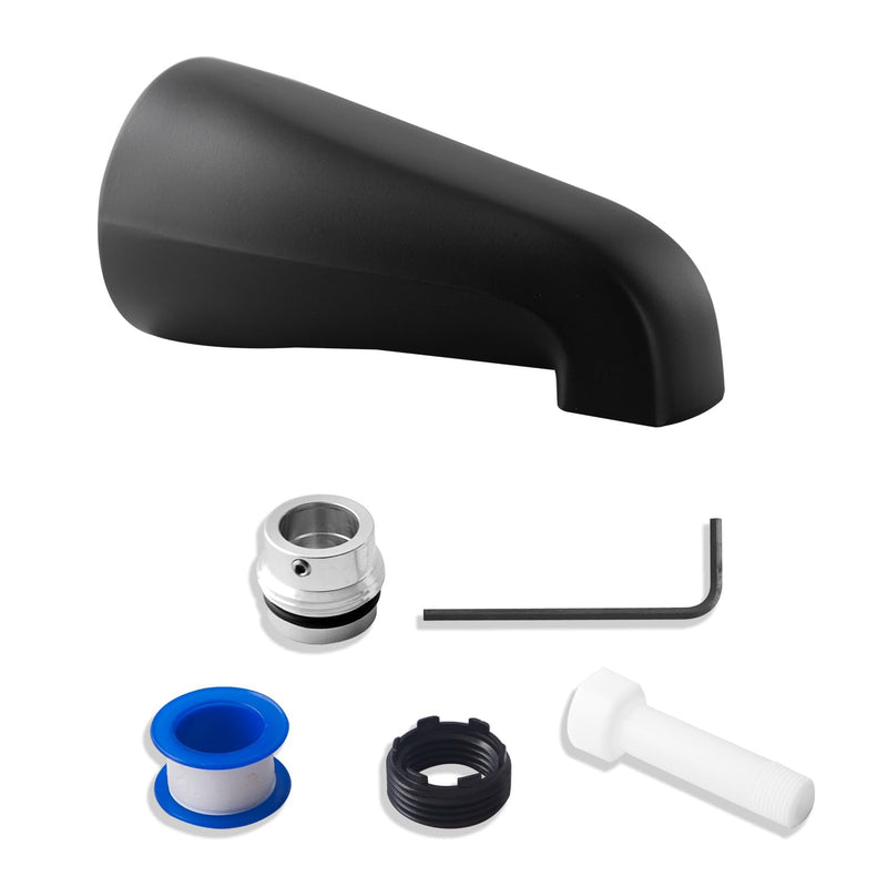 5" Non-Diverter Tub Spout with 4 in 1 Adapter,Universal fit 1/2" Copper Slip, 1/2" Iron Pipe(Long and Short stub Out), and 3/4" Iron Pipe Connections, Easy Installation, Matte Black