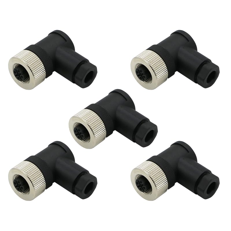 [Australia - AusPower] - 5Pcs M12 5 Pin Female Connector, Right Angle Field Assembly Wireable Adapter 12mm A Code Industrial Circular Connector IP67 Sensor for PG7 Cable Unshiled 125V 4A AC/DC for Electric Bicycles (Female) 