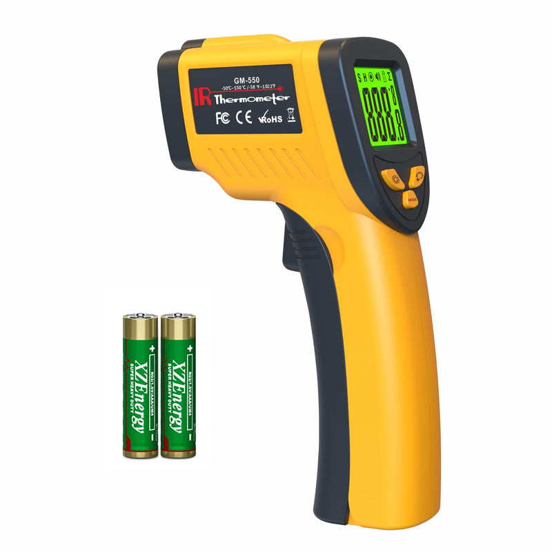 [Australia - AusPower] - Infrared Laser Thermometer, Digital Infrared Laser Thermometer Gun with Adjustable Emissivity, IR Thermometer Temperature Gun for Cooking, Pizza Oven & Engine, -58℉～1022℉(-50℃～550℃) Yellow -58℉ to 1022℉ 