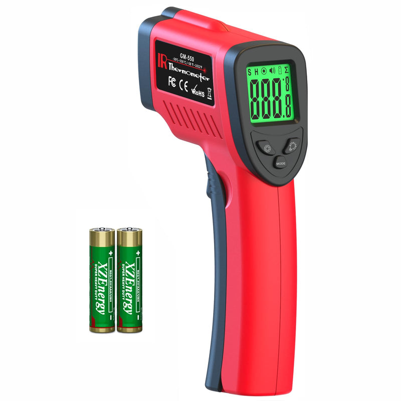 [Australia - AusPower] - Digital Infrared Thermometer, Laser Temperature Gun -58℉～1022℉(-50℃～550℃) IR Thermometer Gun with Adjustable Emissivity, Temp Gun Thermometer for Cooking, BBQ, Oven & Engine (Not for Human Body Temp) GM-550 Red 
