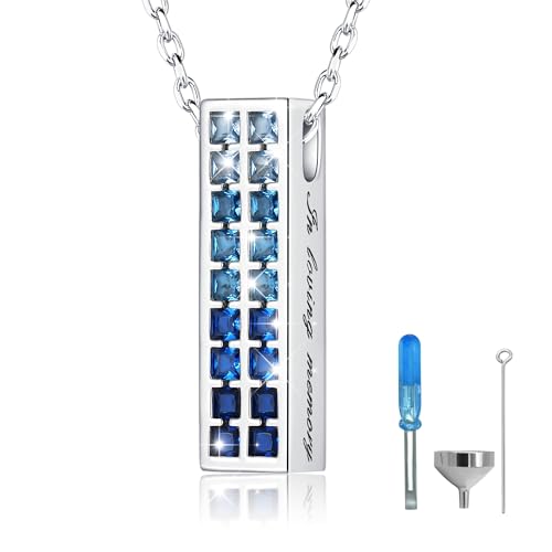 Urn Necklaces for Ashes 925 Sterling Silver Cremation Jewelry for Ashes Urns Pendant Keepsake Memorial Jewelry with Crystal for Women blue
