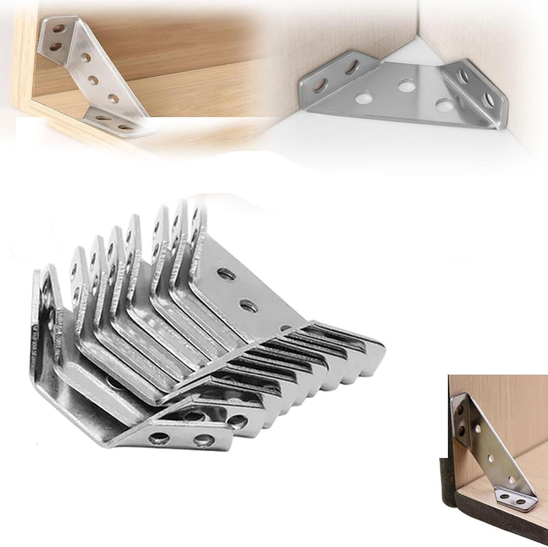 [Australia - AusPower] - 10PCS Universal Stainless Steel Furniture Corner Connector, Angle Fasten Connector with Screws, Triangle Support Frame Trapeziform Corner Brace for Shelf Cabinet Table Chair 