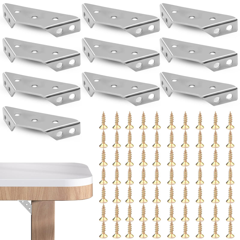 [Australia - AusPower] - 10Pcs Universal Stainless Steel Furniture Corner Connector, Angle Corner Bracket for Wood, Brackets Heavy Duty Cold-Rolled Right Corner Bracket with 70pcs Screws, Wood Shelves Dressers Chairs 