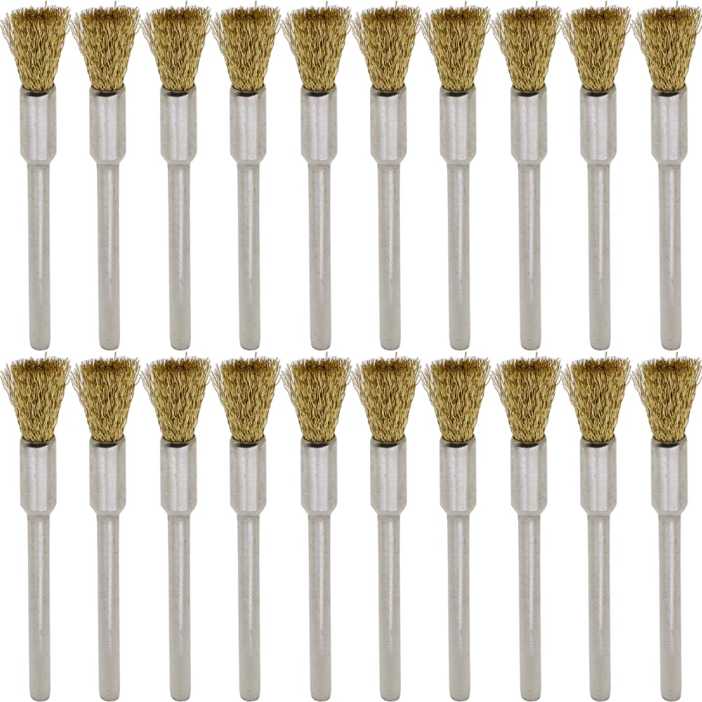 20PCS Brass Wire Brushes - Metal Rust Removal, Cleaning, and Polishing - 5mm Diameter, 1/8? (3mm) Shaft - Removes Burrs, Dust, and Oxide Layer - Handles Rough Surfaces - Rotary Tool Accessories Brass Wire Brush 3*5mm 20PCS