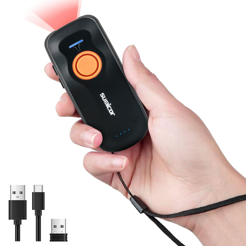 [Australia - AusPower] - Sumicor Wireless Barcode Scanner, Portable Mini Bluetooth Reader 1D Laser Scanner with Battery Level Indicator Small UPC Bar Code Scanner for Library Inventory 1D Mini Laser Orange 