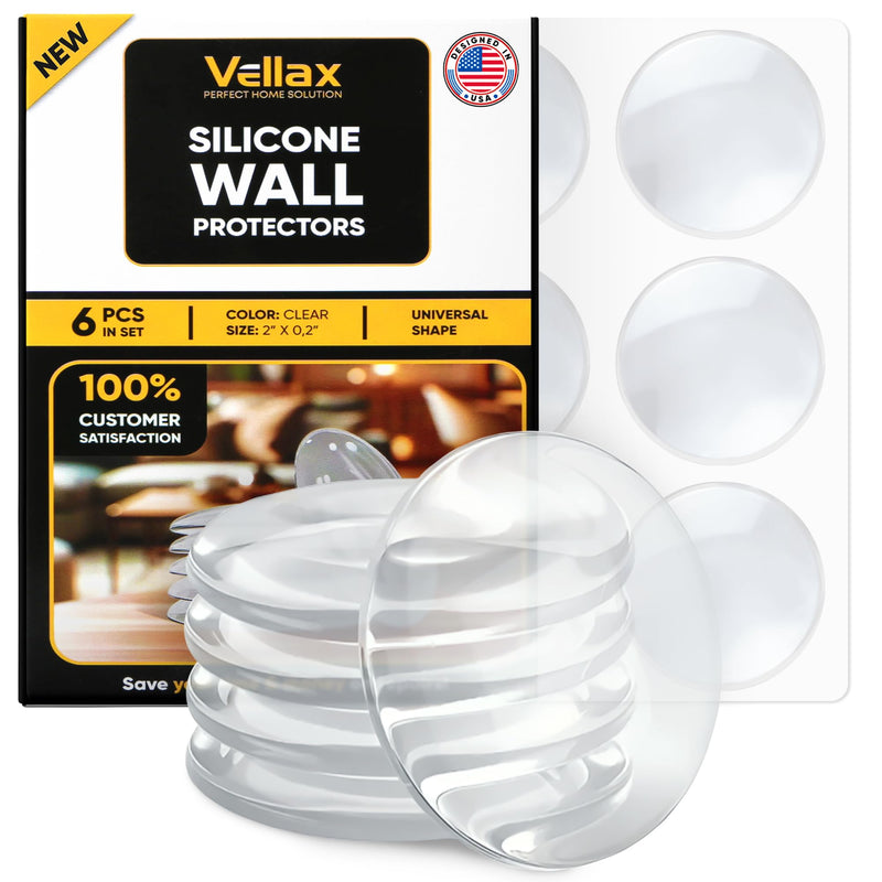 [Australia - AusPower] - Vellax Wall Protectors 6 Pack Clear, Reusable Door Bumper with Self Strong Adhesive for Stopping Wall Damage & Noise from Doors, Refrigerators & More in Your Home - Durable, Shock Absorbent & Discreet 